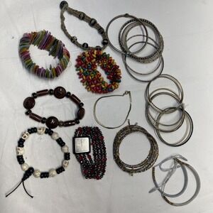 Boho Jewelry Lot Bracelets Bangles Watch Skull Coconut Shell Beaded Mixed